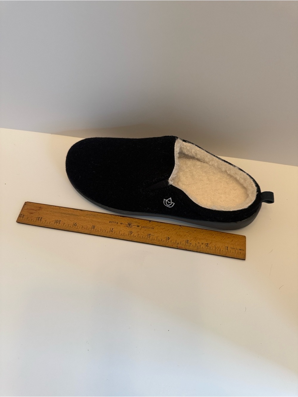 Spenco Black Fleece Lined Wool Blend Black Slip On Slipper House Shoes Womens 9 - Picture 11 of 13